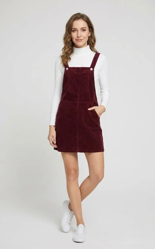 Robe Salopette Bordeaux Velours Femme