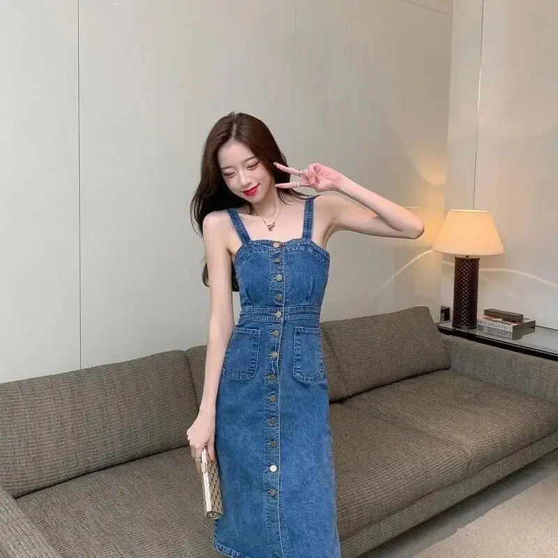 Robe Salopette en Jean Bretelles Fines