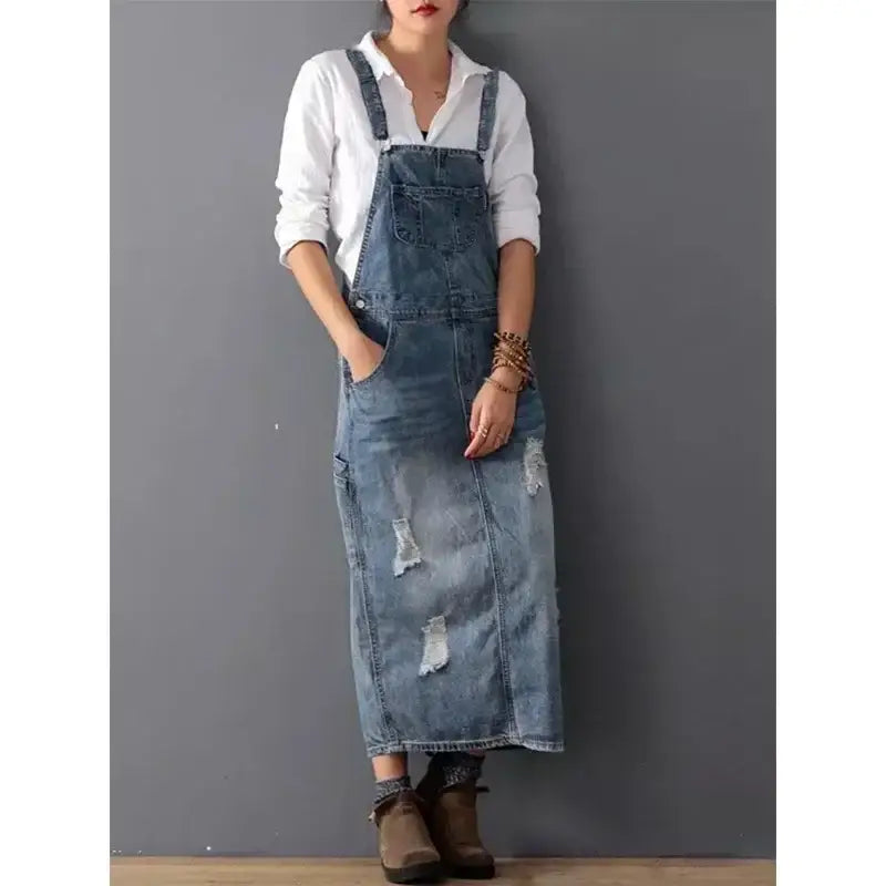 Robe Salopette en Jean Femme Déchirée