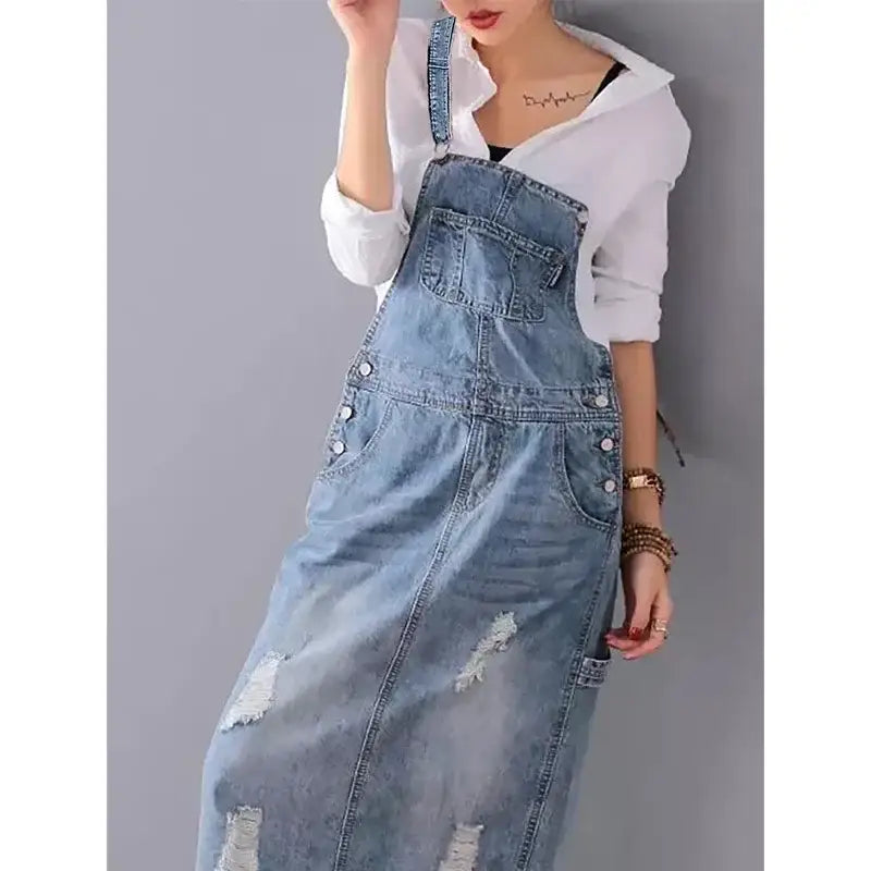Robe Salopette en Jean Femme Déchirée