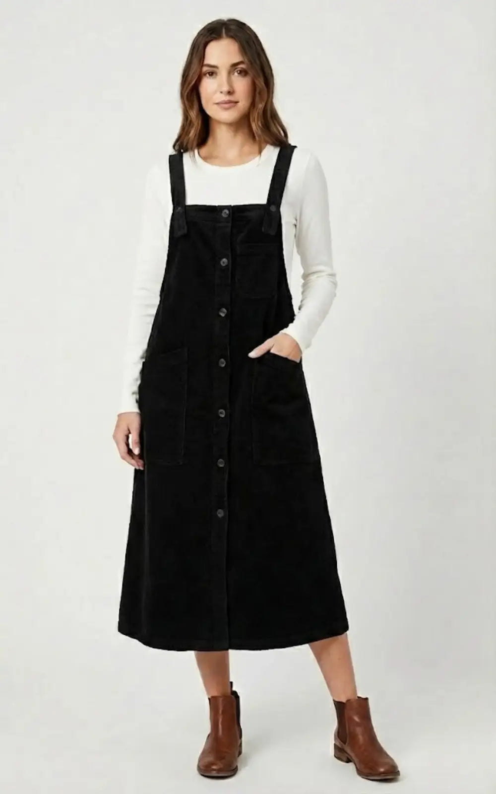 Robe Salopette en Velours Boutons