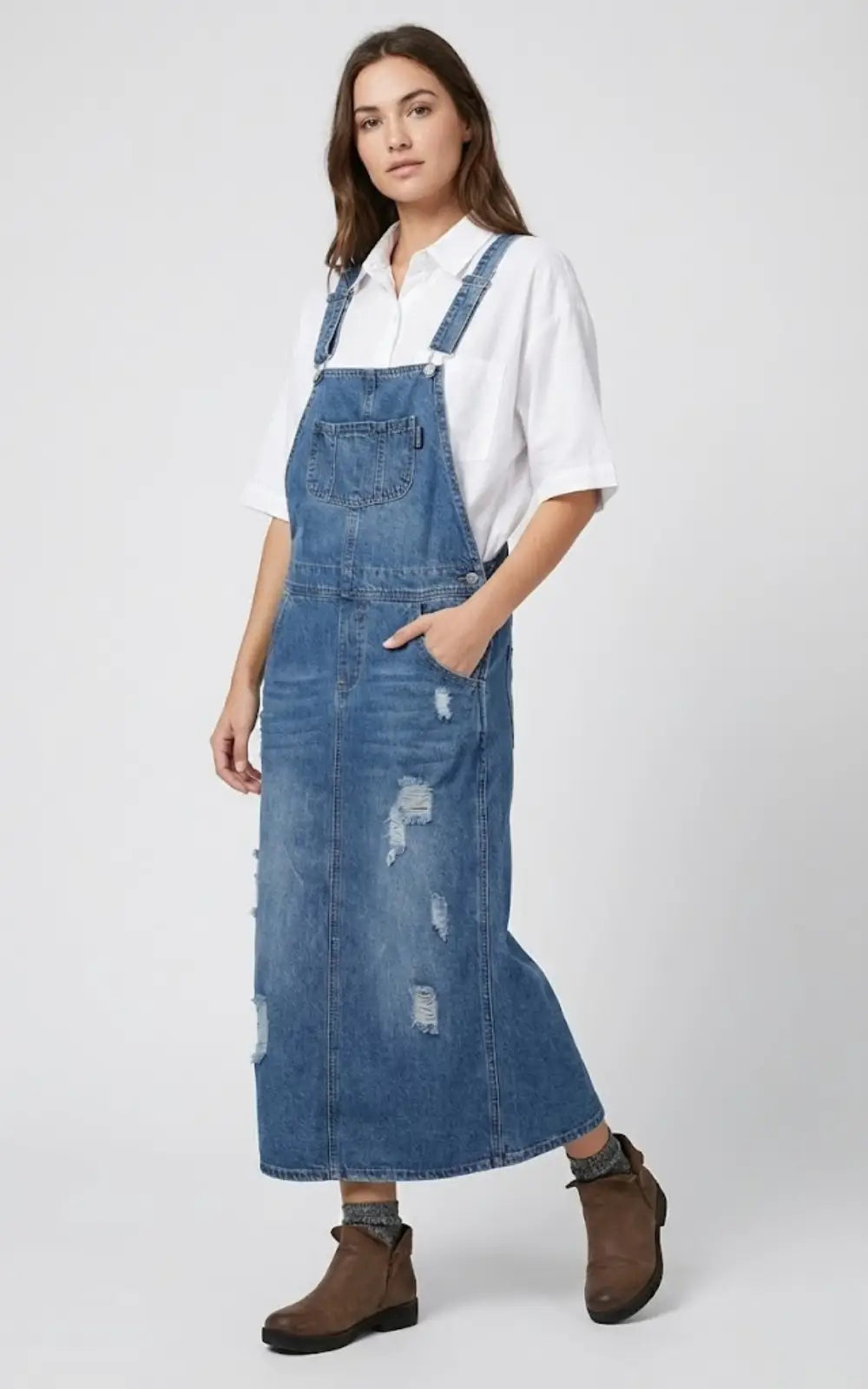 Robe Salopette Jean Longue Déchirée