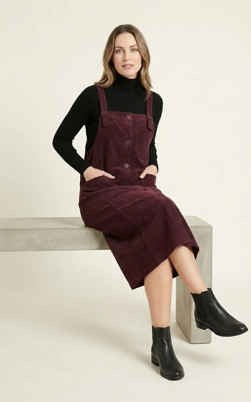 Robe Salopette Velours Bordeaux