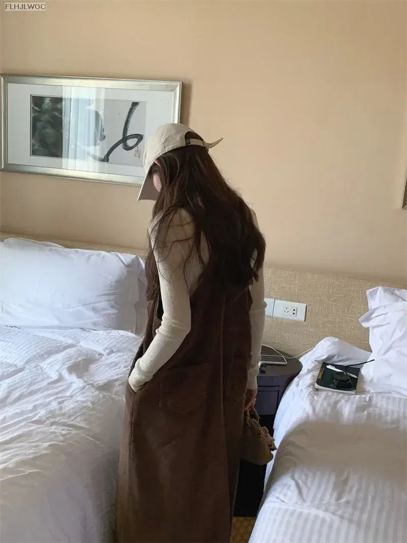 Robe Salopette Velours Marron