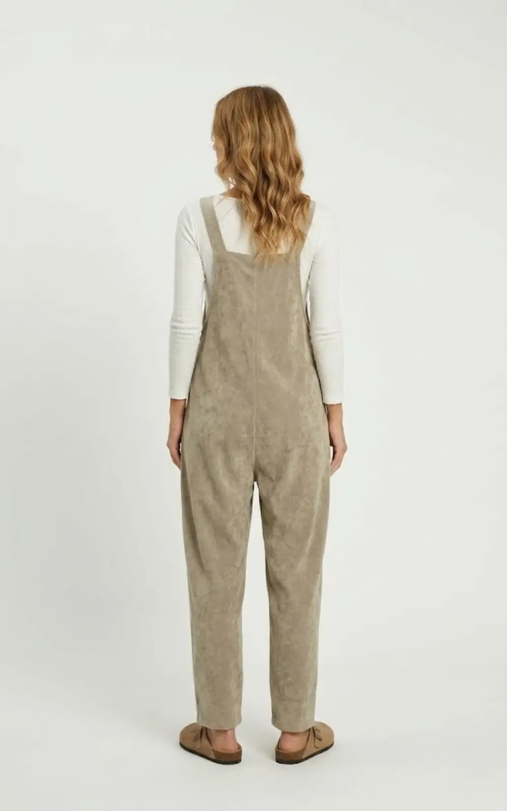 Salopette Beige Velours À Bretelles Nouées Femme