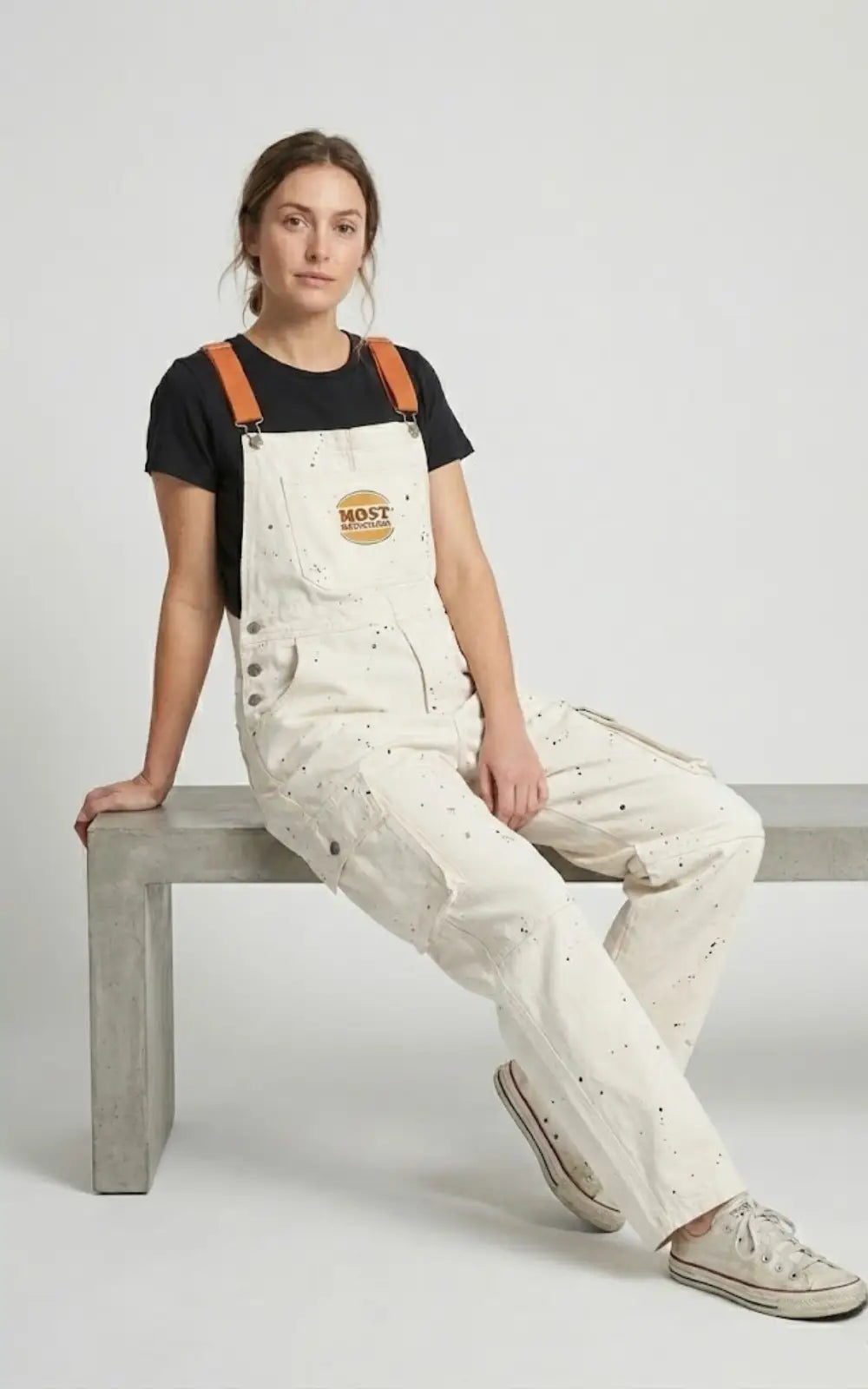 Salopette Blanche Femme en Jean Avec Poche