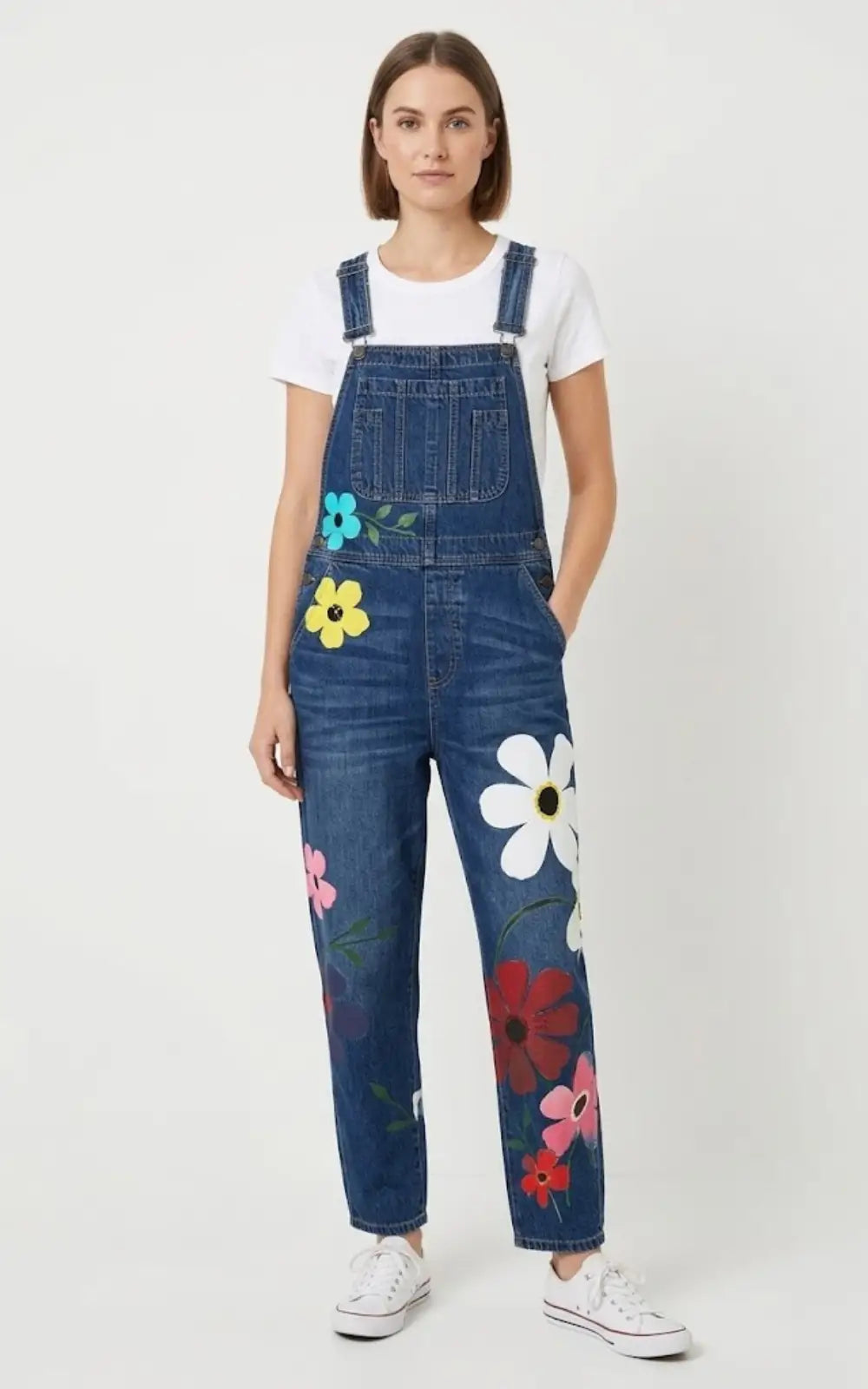 Salopette Bleu en Jean Femme Motif Fleurs