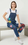 Salopette Bleu en Jean Femme Motif Fleurs