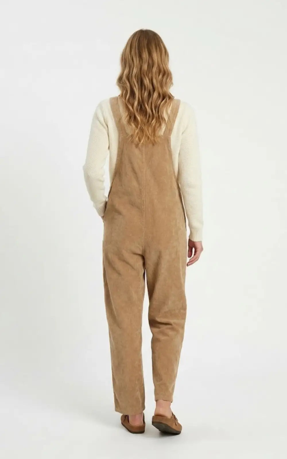 Salopette Camel Velours À Bretelles Nouées Femme