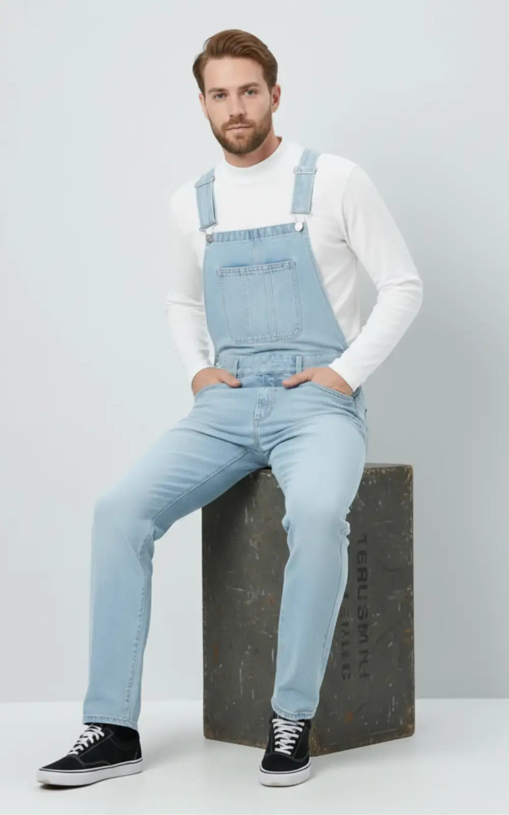Salopette en Jean Bleu Délavé Homme