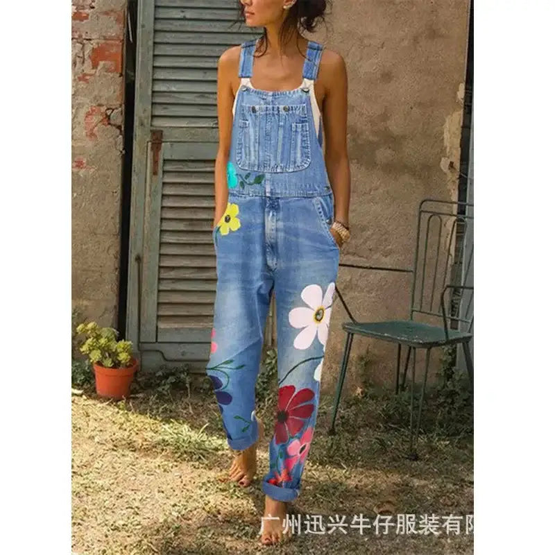 Salopette en Jean Clair Femme Motif Fleurs