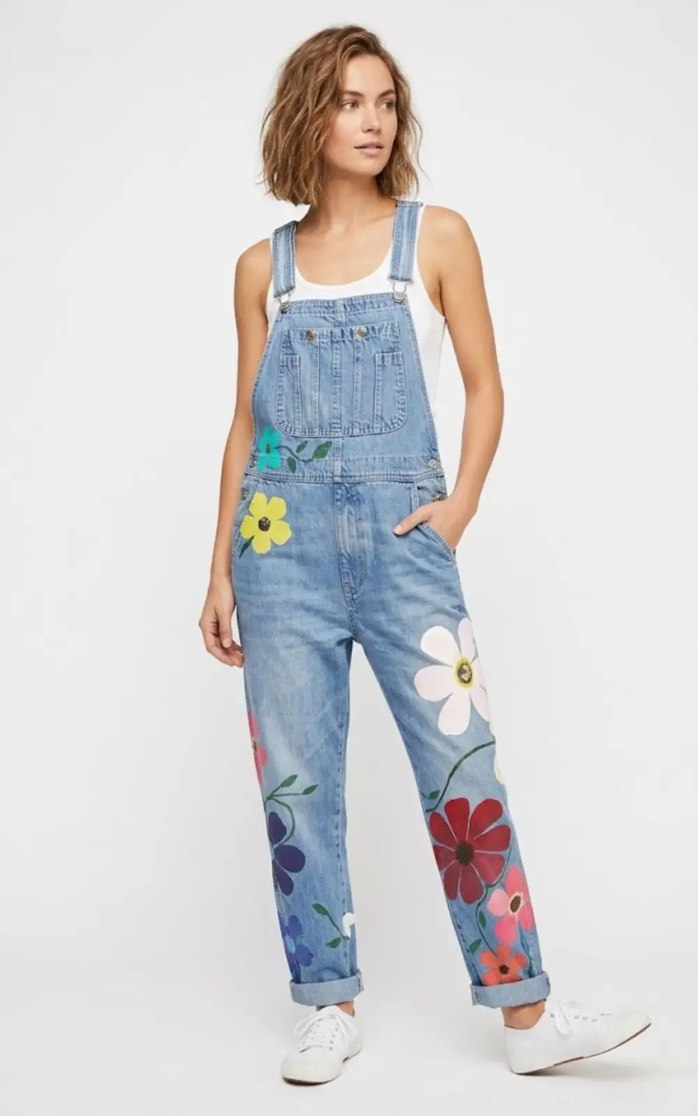 Salopette en Jean Clair Femme Motif Fleurs