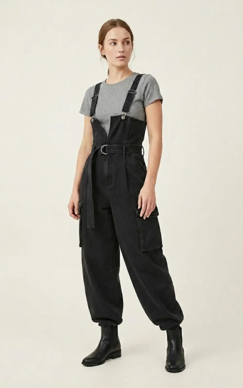 Salopette en Jean Noir Femme Fashion