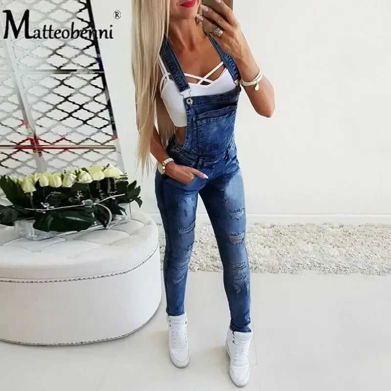 Salopette en Jean Skinny Dechiré Femme