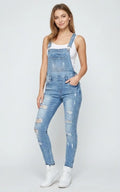 Salopette en Jean Skinny Dechiré Femme Bleu Clair