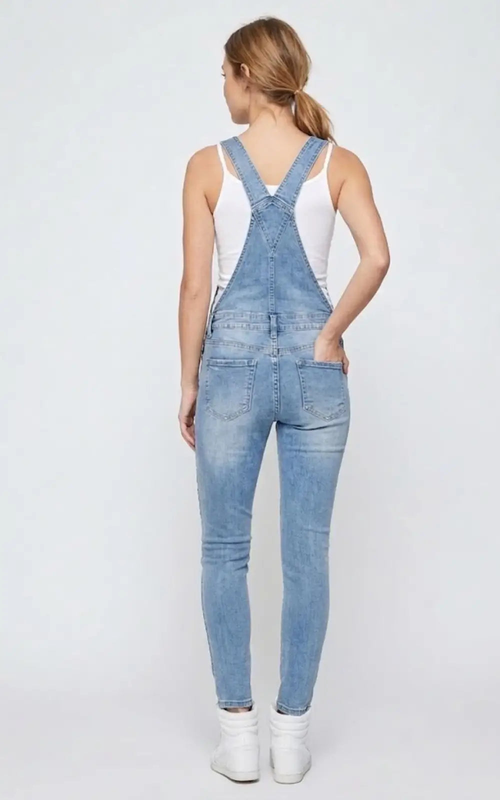 Salopette en Jean Skinny Dechiré Femme Bleu Clair