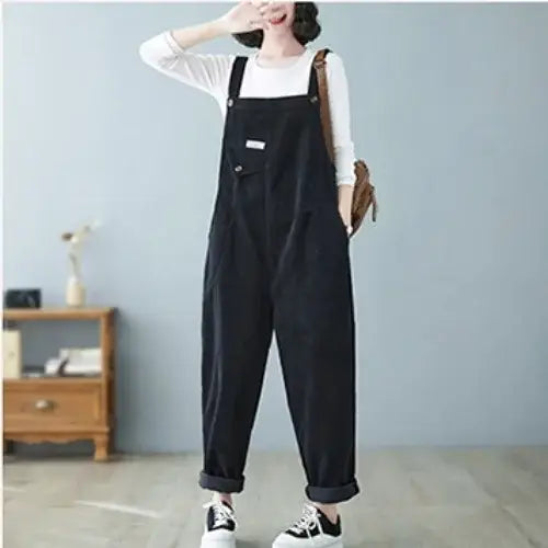 Salopette Femme Velours Côtelé Noir