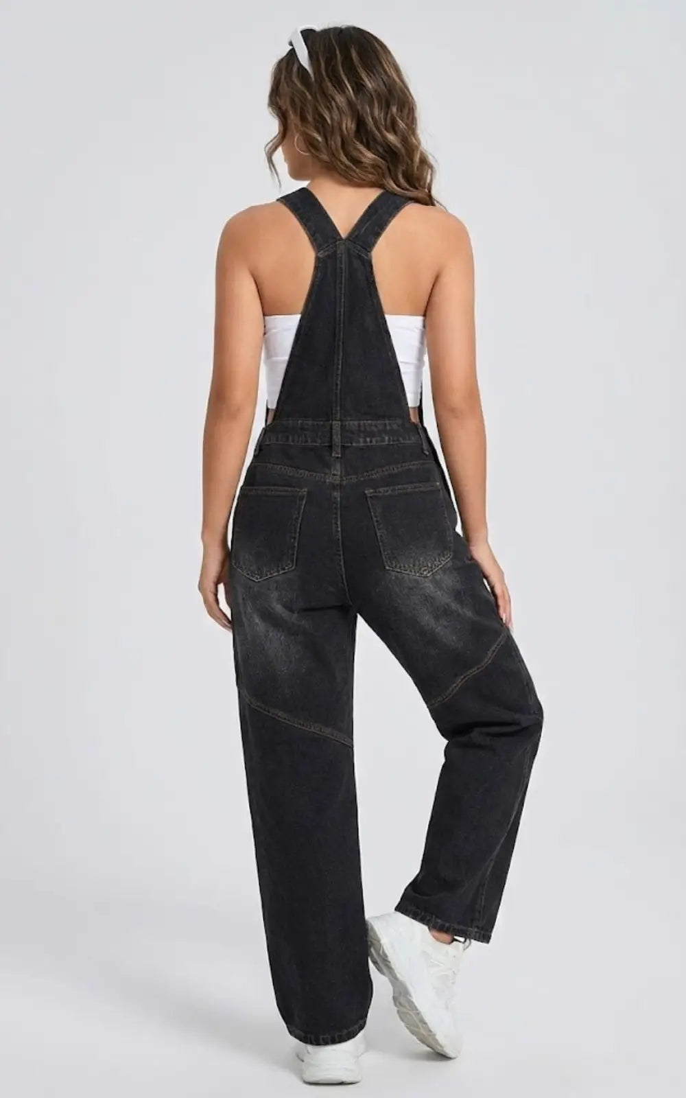 Salopette Jean Coupe Droite Pour Femme Noir