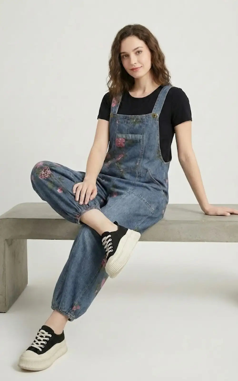 Salopette Jean Femme Fleurie