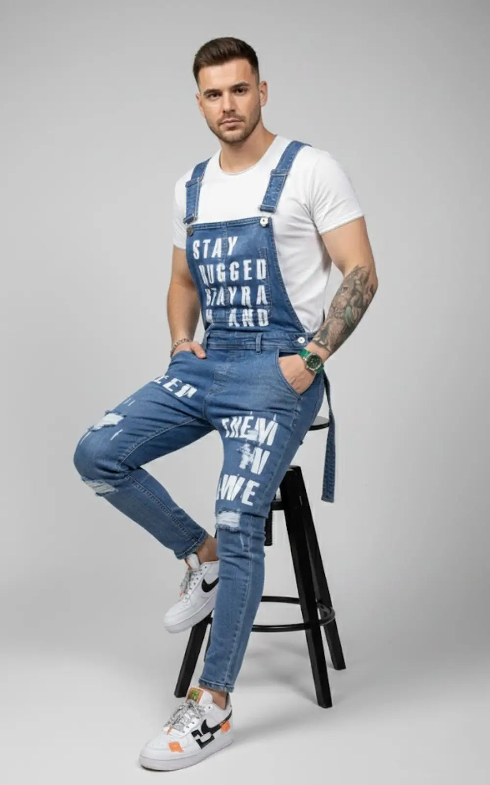 Salopette Jean Slim Bleu Homme