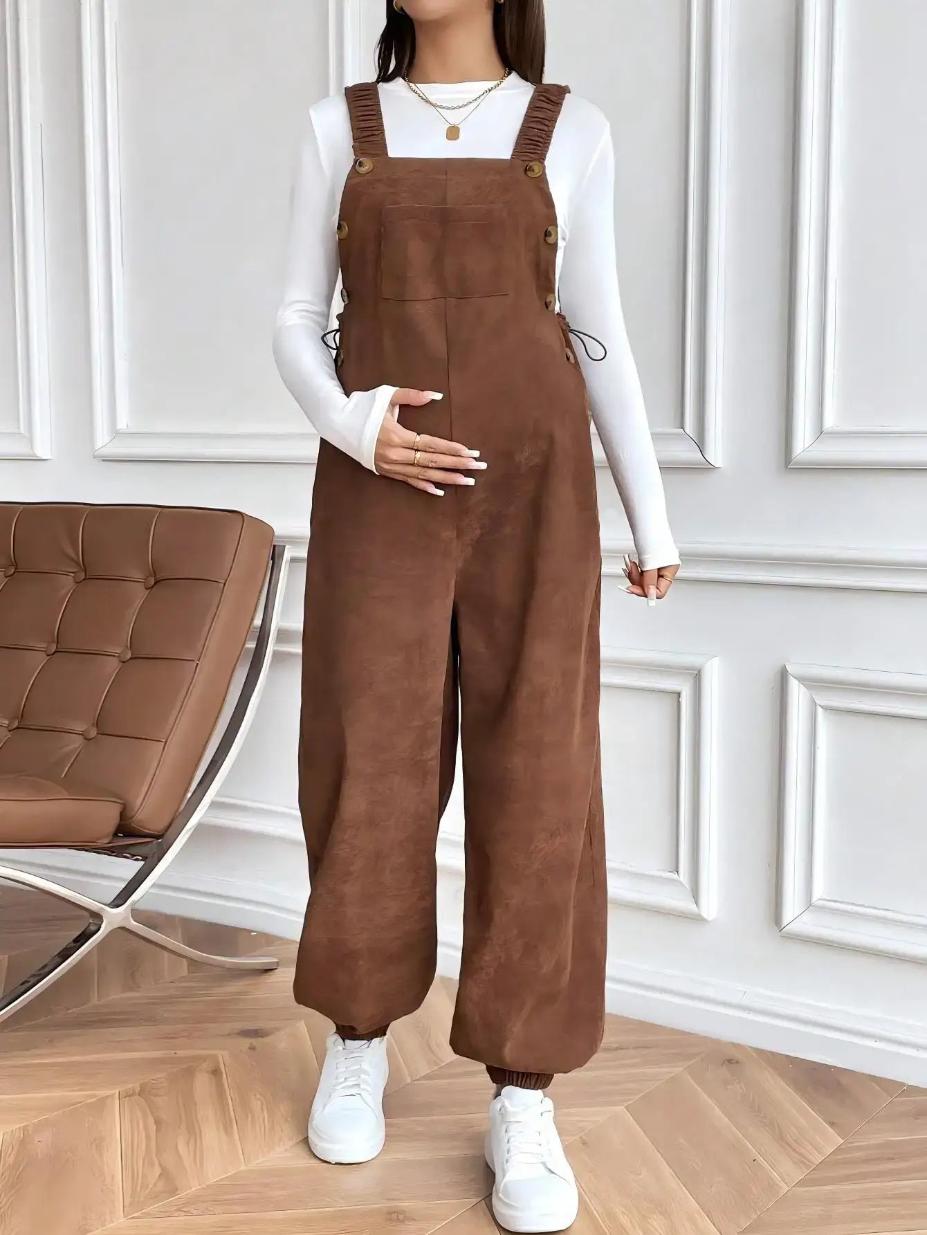 Salopette Maternité Marron en Velours Côtelé