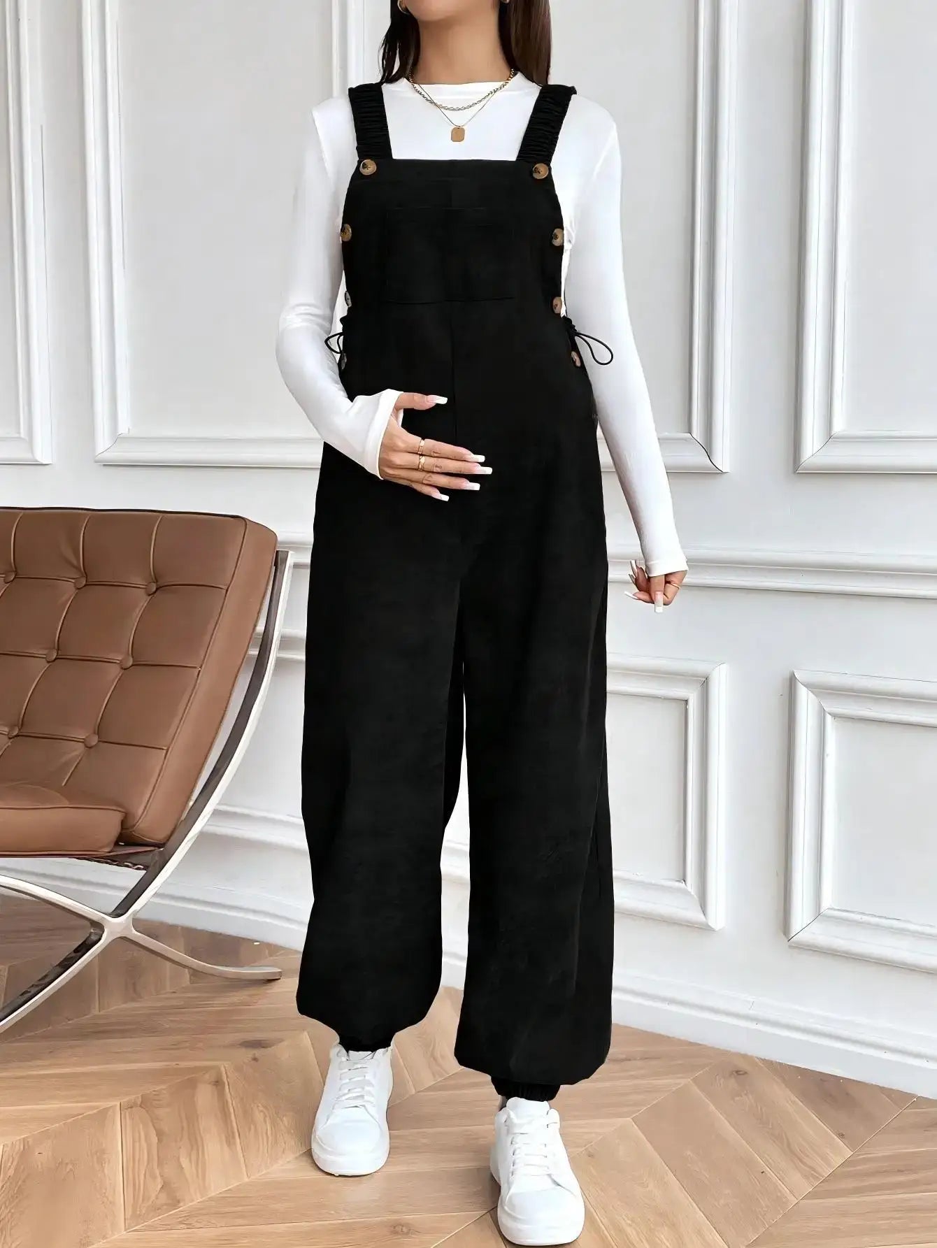 Salopette Maternité Noire en Velours Côtelé