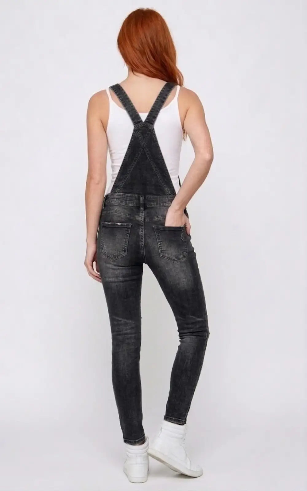 Salopette Noire en Jean Skinny Dechiré Femme