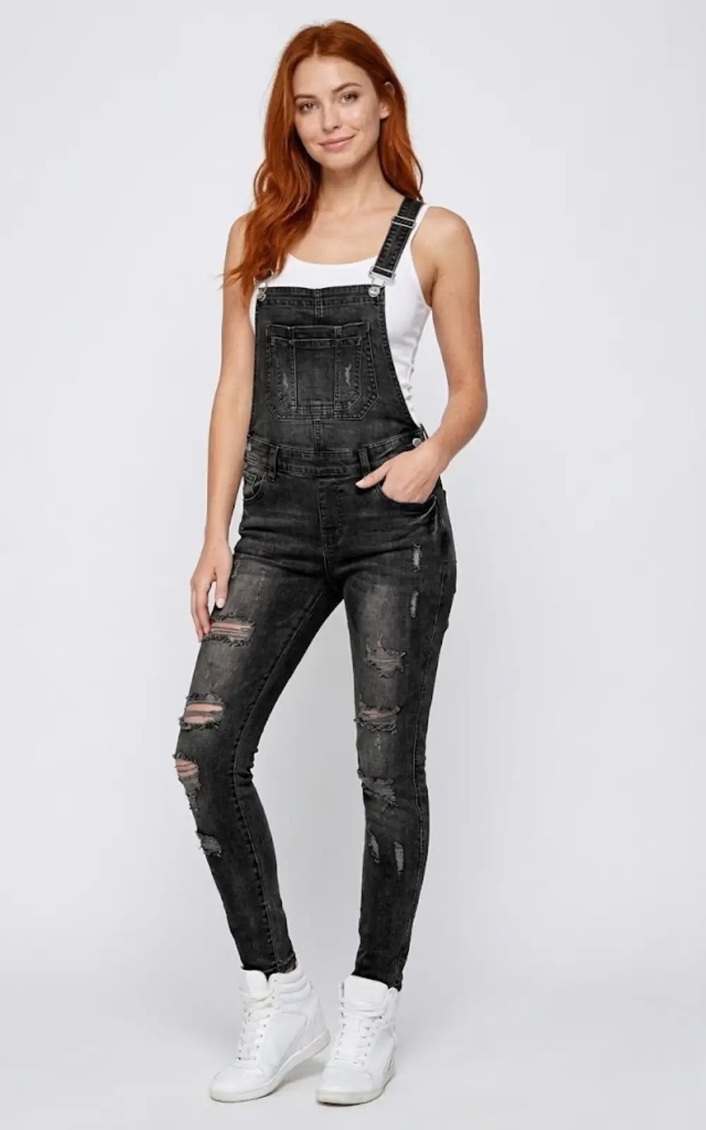 Salopette Noire en Jean Skinny Dechiré Femme