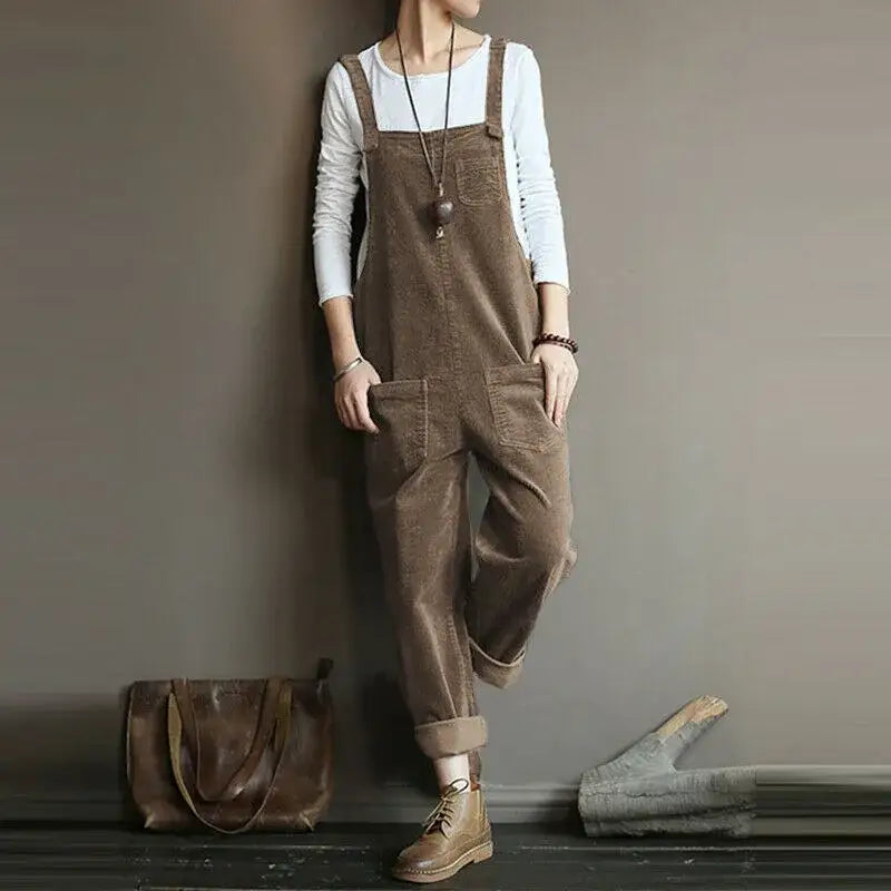 Salopette Pantalon Marron en Velours Femme
