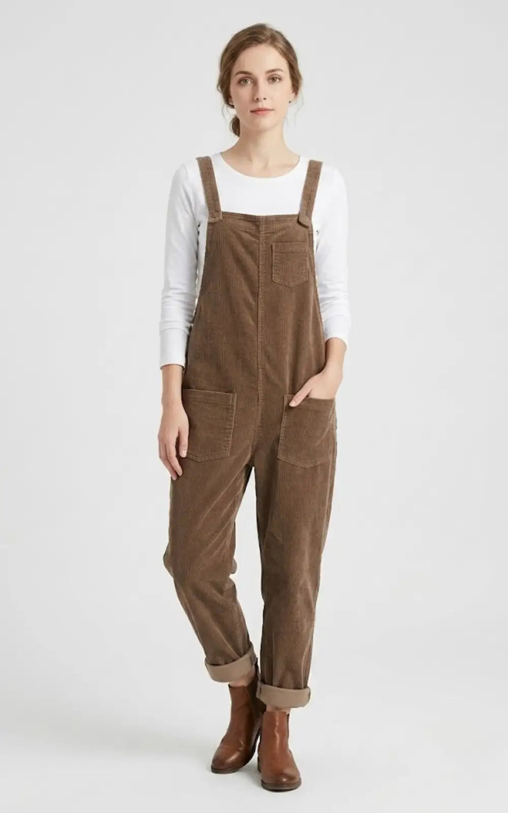 Salopette Pantalon Marron en Velours Femme