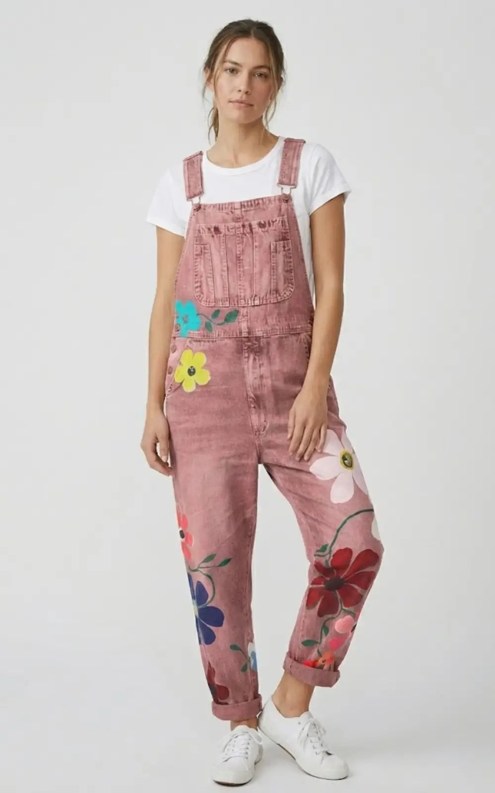 Salopette Rose en Jean Femme Motif Fleurs