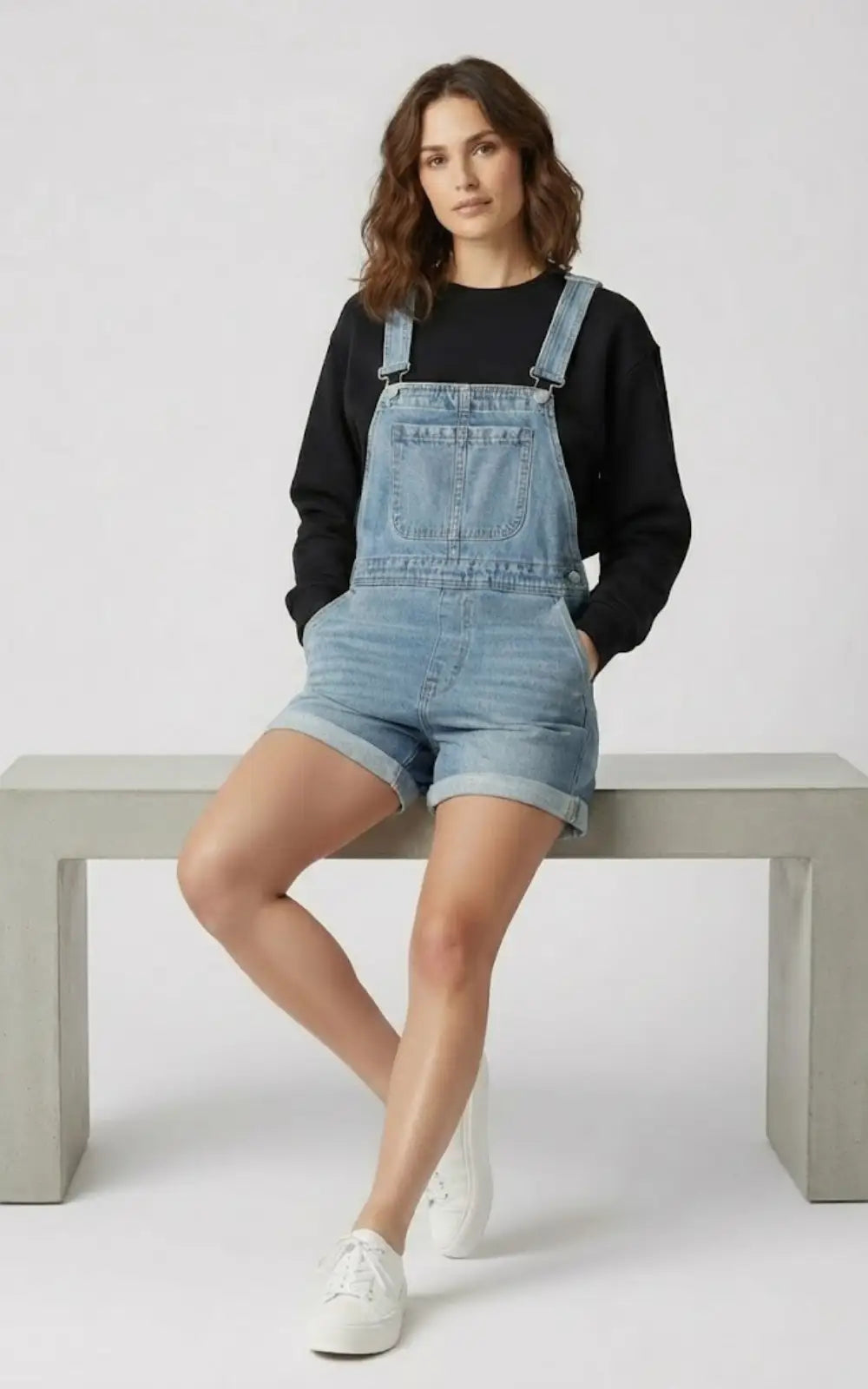 Salopette Short en Denim Femme Tendance