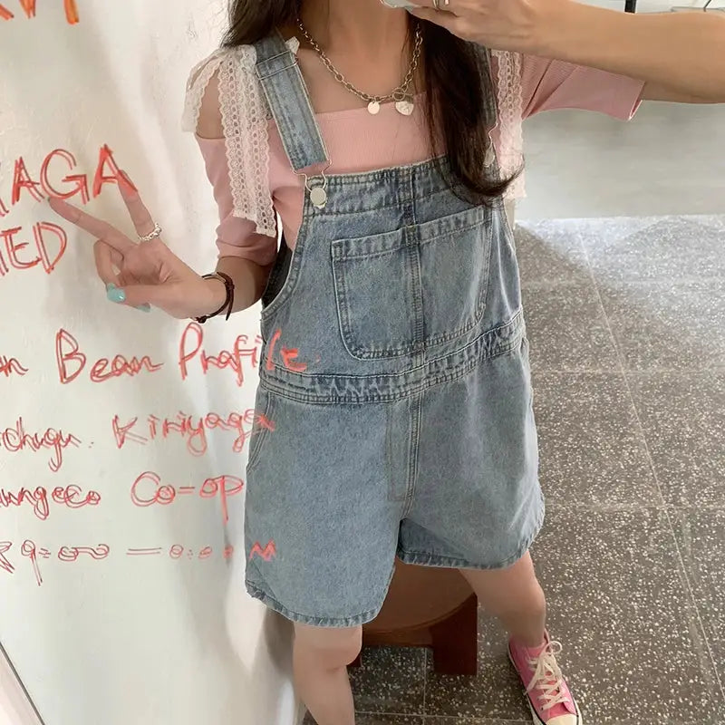 Salopette Short en Denim Femme Tendance