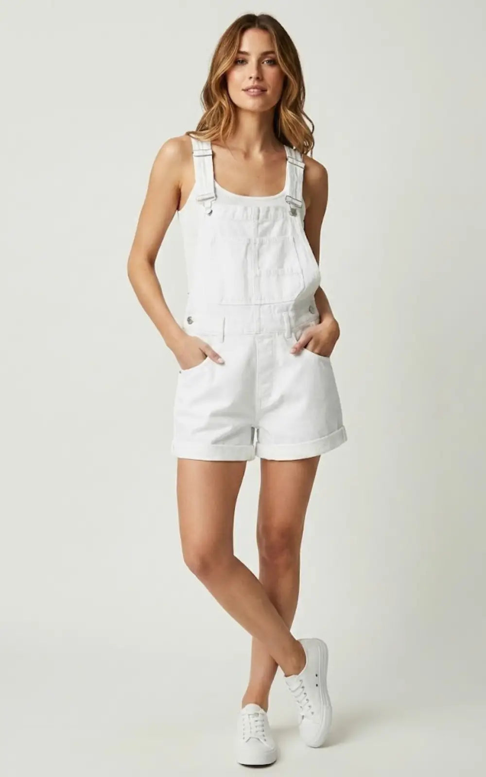 Salopette Short en Jean Blanche Femme