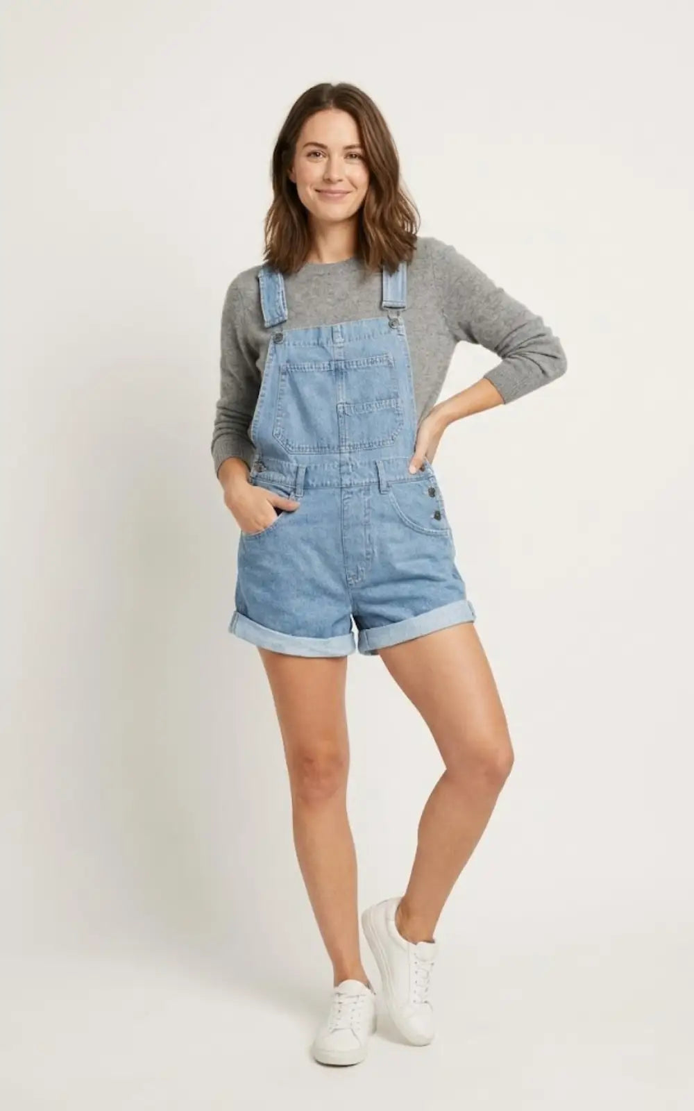 Salopette Short en Jean Bleu Femme