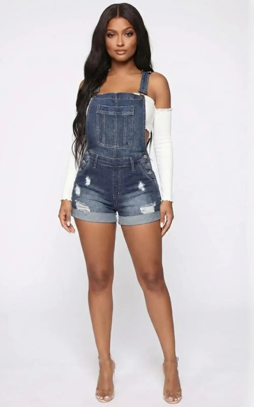 Salopette Short en Jean Femme Déchiré