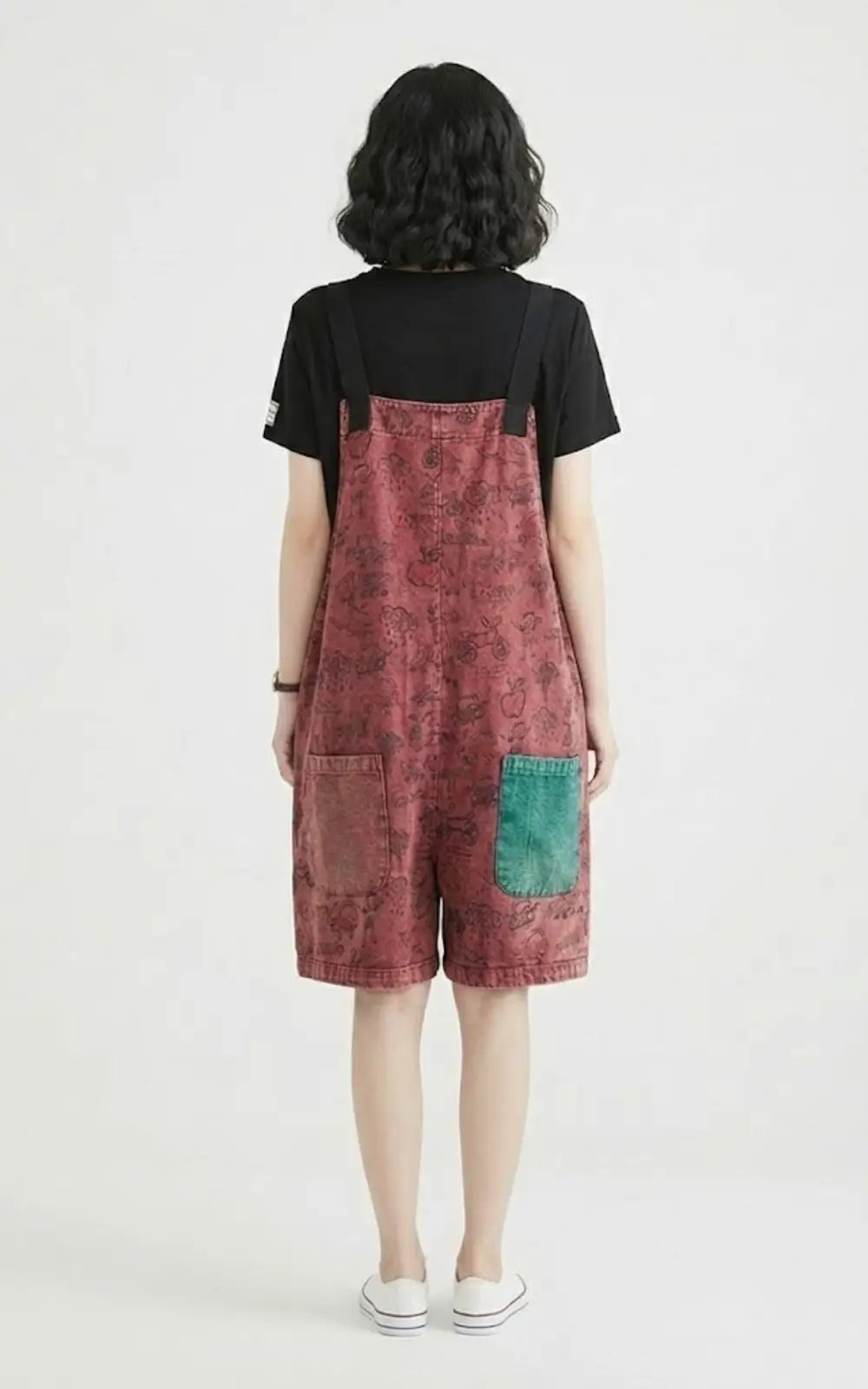 Salopette Short en Jean Femme Patchwork