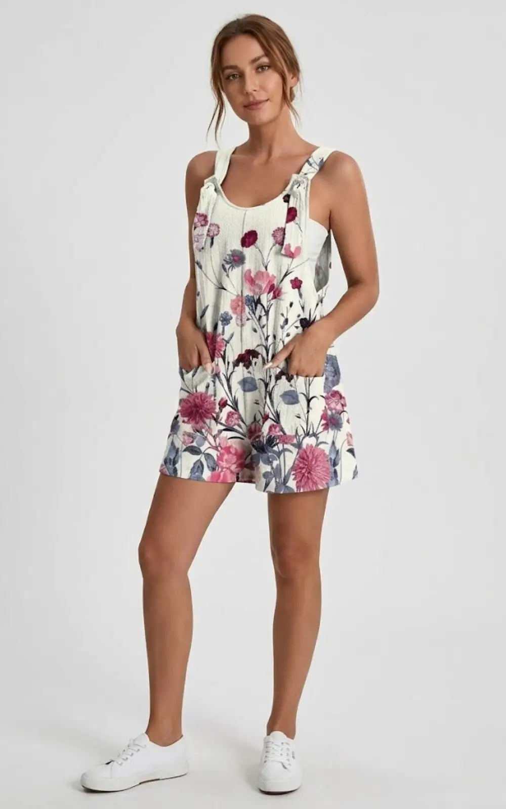 Salopette Short Fleurs à Bretelles Nouées