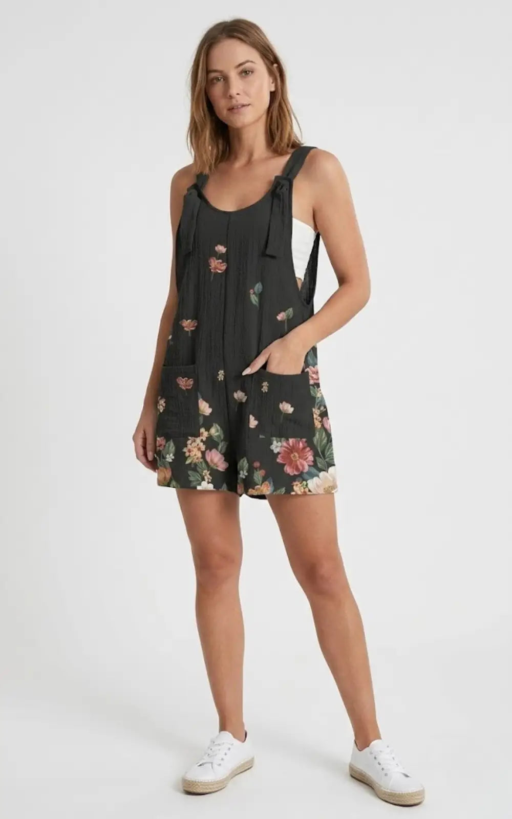 Salopette Short Noir Floral Femme