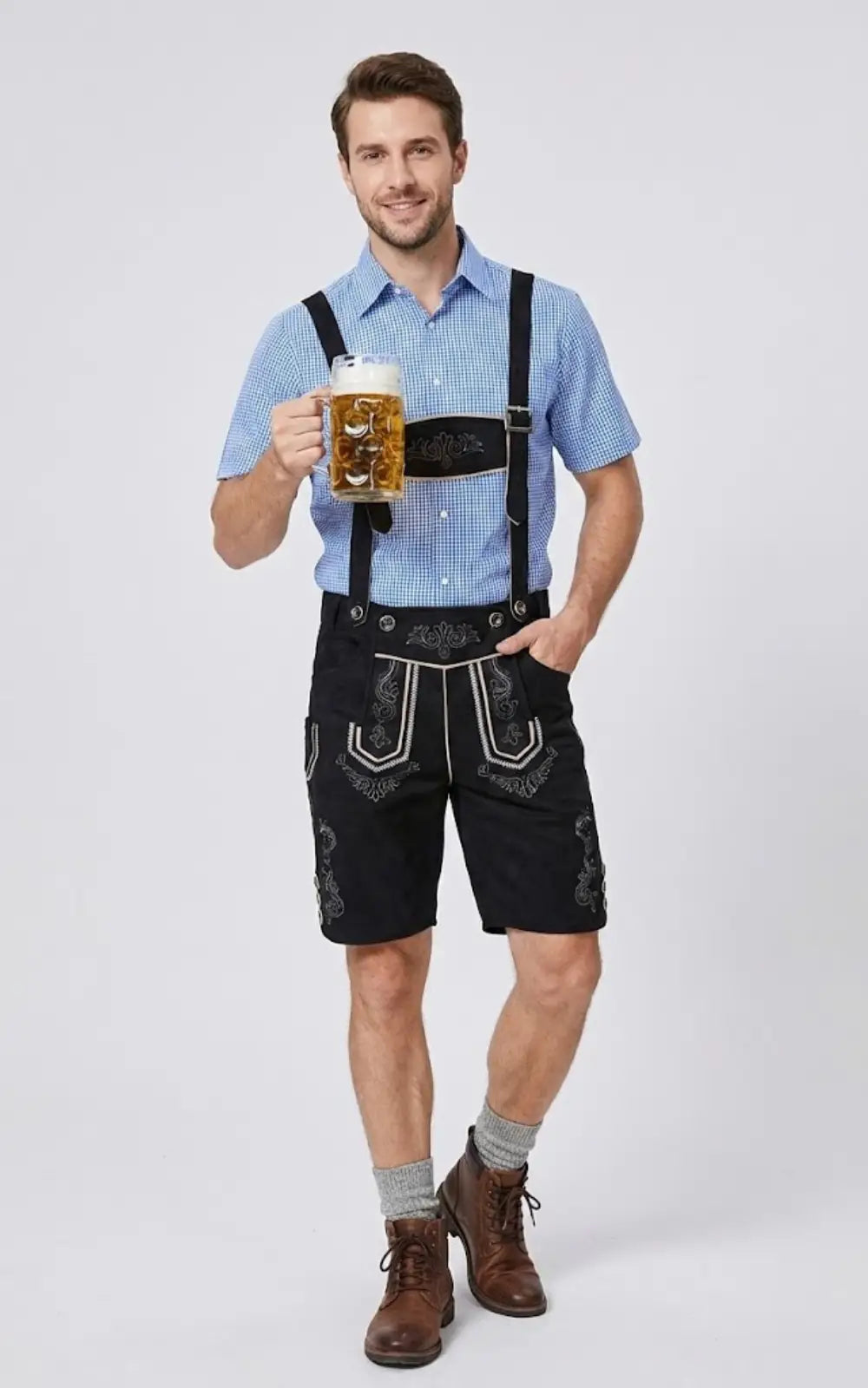 Salopette Short Oktoberfest Traditionnelle Noire
