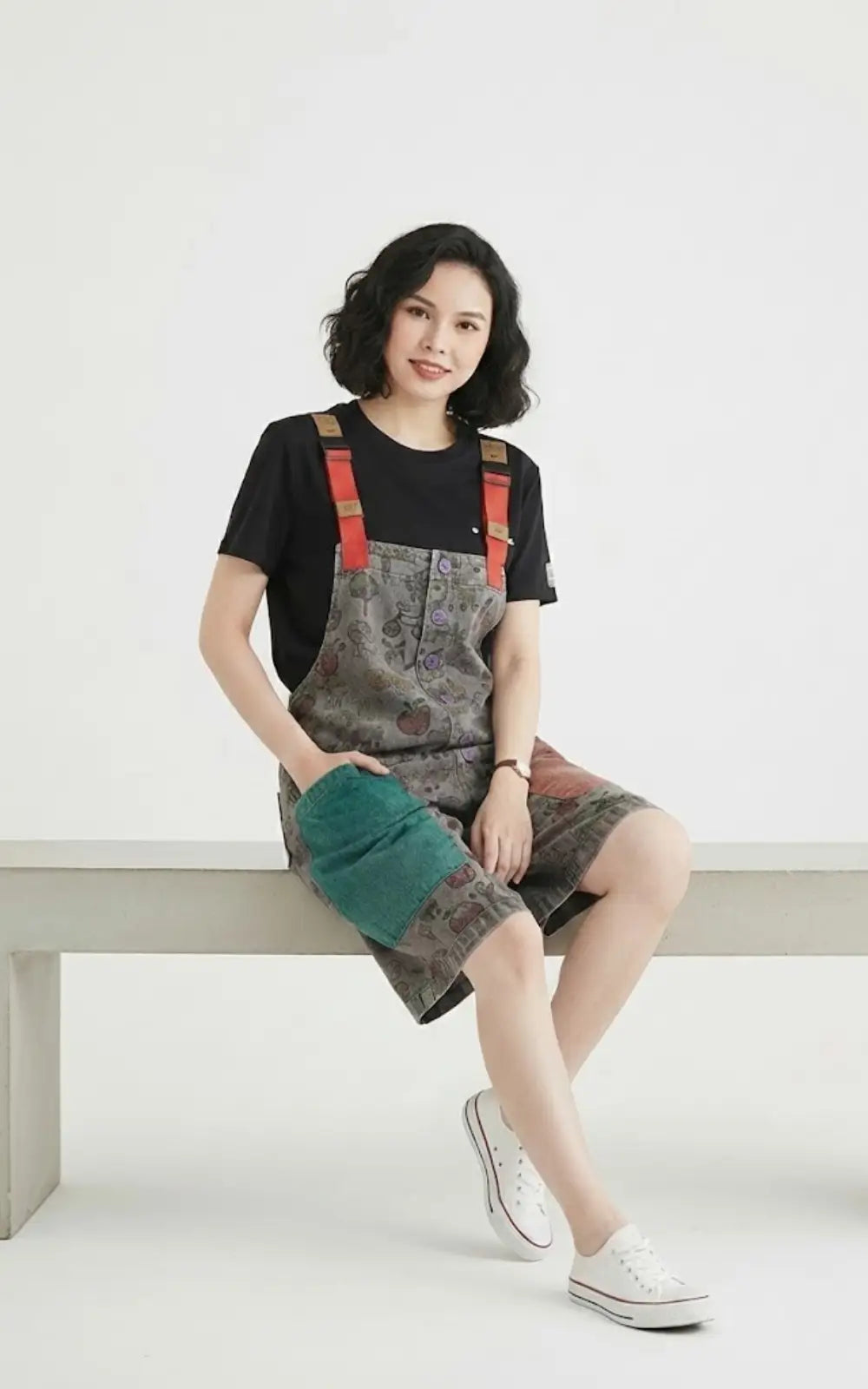 Salopette Short Patchwork Gris Femme