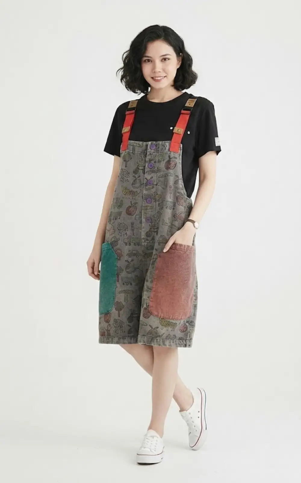 Salopette Short Patchwork Gris Femme