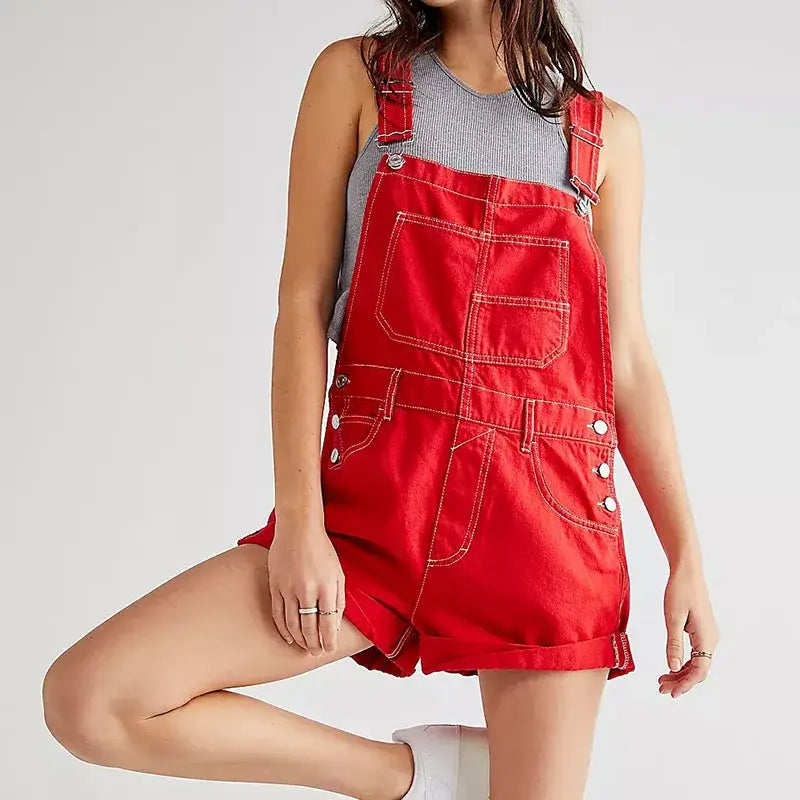 Salopette Short Rouge en Jean Femme