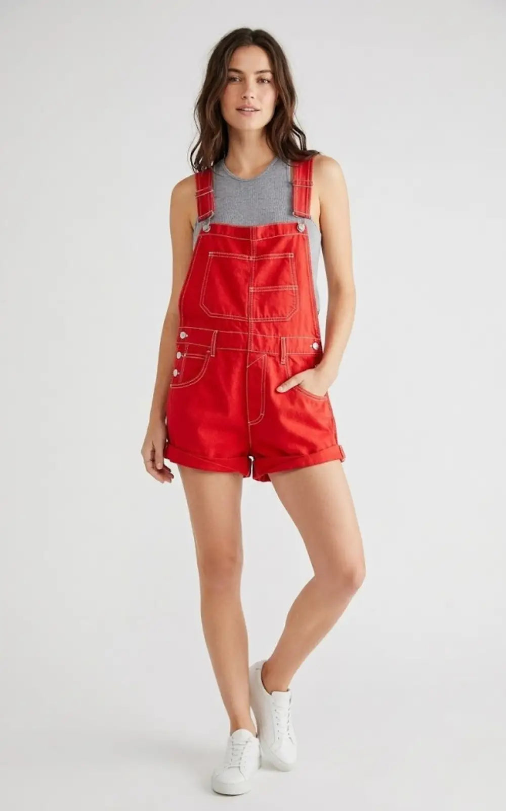 Salopette Short Rouge en Jean Femme