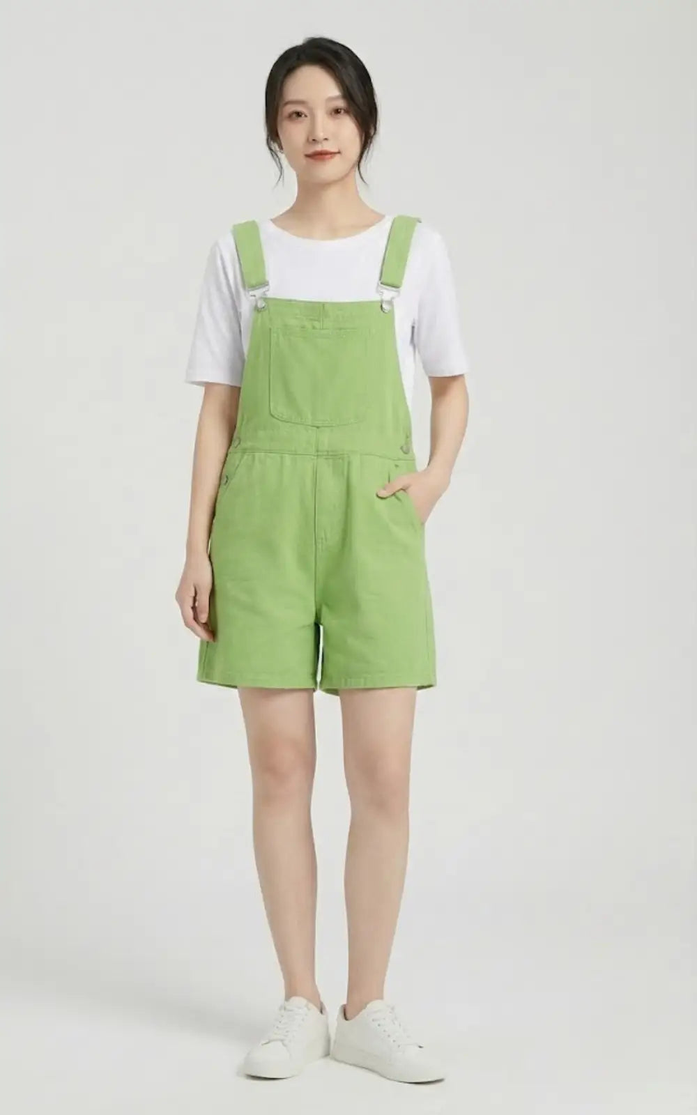 Salopette Verte Short en Jean Femme